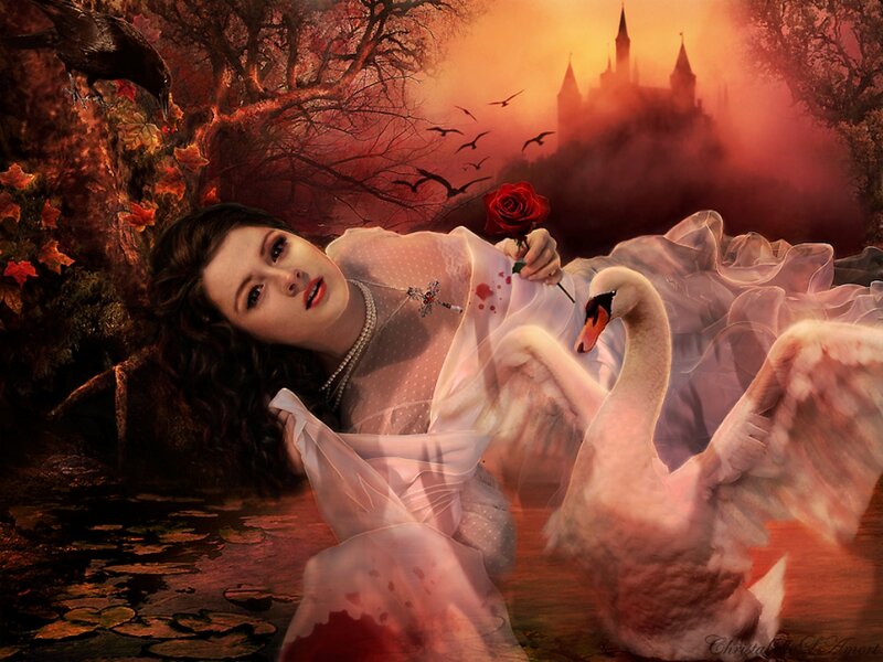 Woman with Swan and Rose