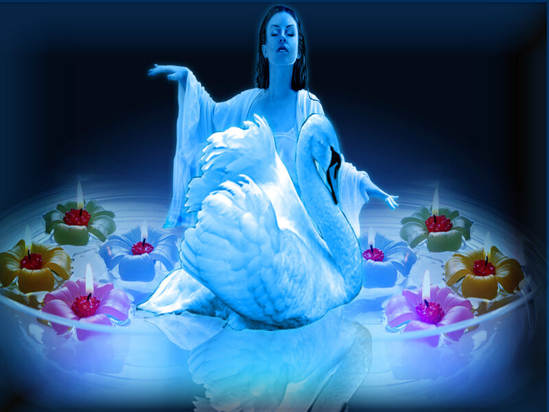 Woman with Swan — Blue, Serene