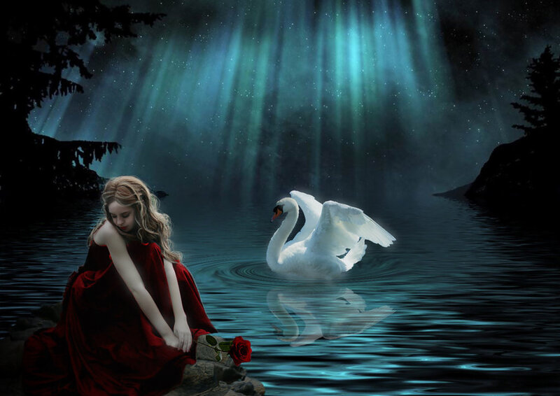 Woman with Swan — Blue