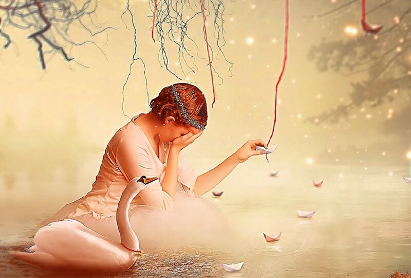 Woman with Swan — Gold