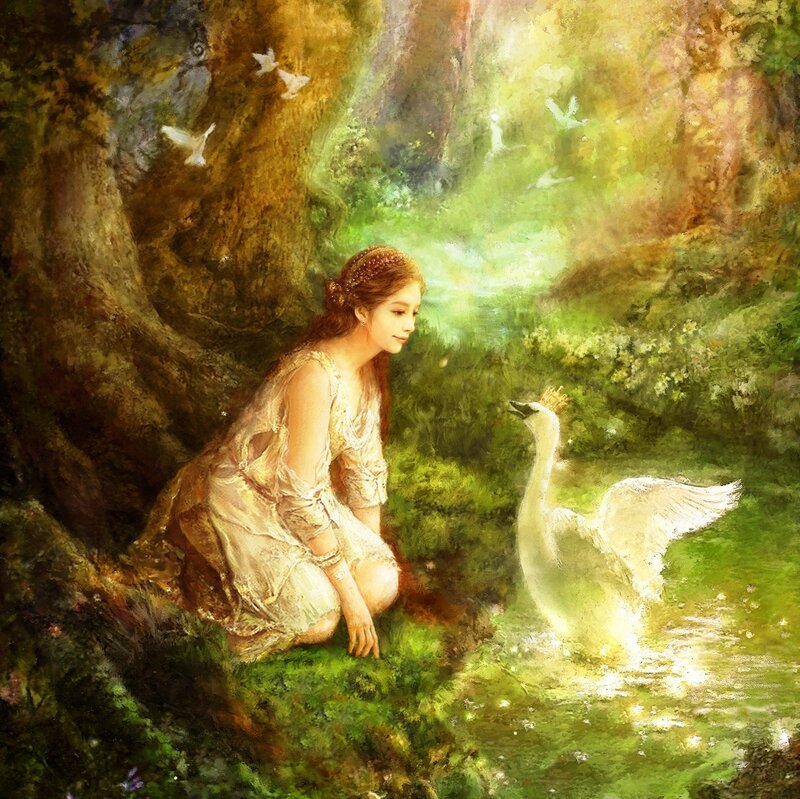 Woman with Swan — Green