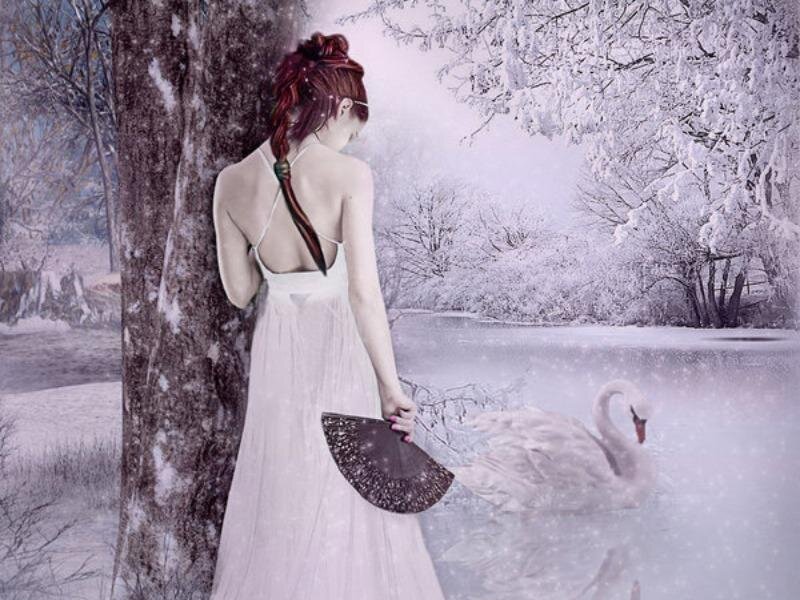 Woman with Swan in Winter