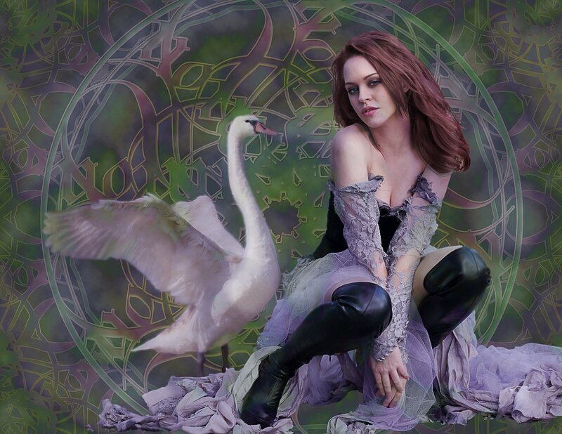 Woman with Swan — Purple, Dramatic