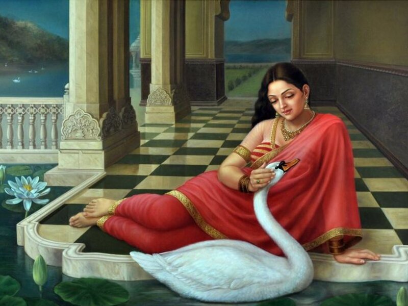Woman with Swan — Red