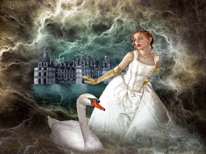 Woman with Swan — White, Dramatic
