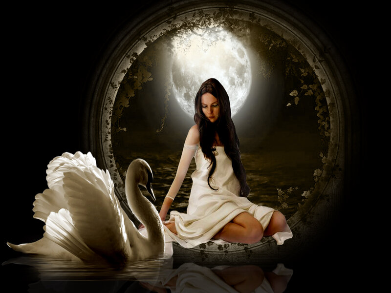 Woman with Swan — White, Serene, Night