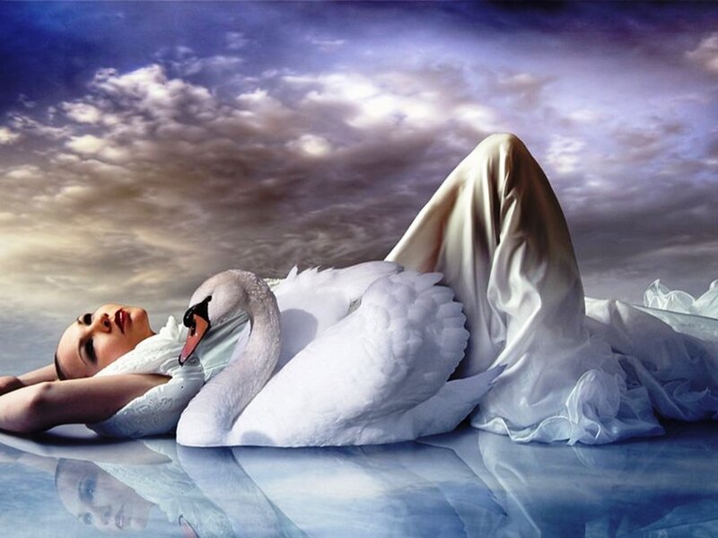 Woman with Swan — White
