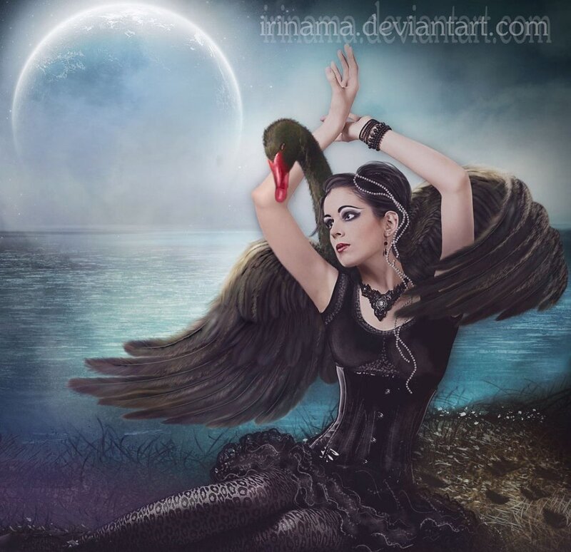 Woman with Swan Wings — Black