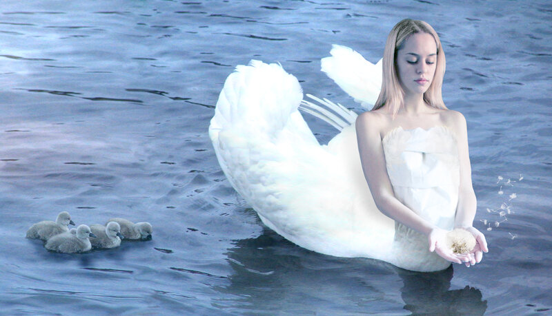 Woman with Swan Wings — Blue, Serene
