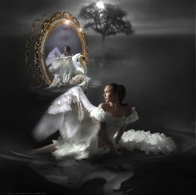 Woman with Swan Wings — White