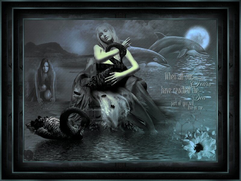 woman with swans and dolphins