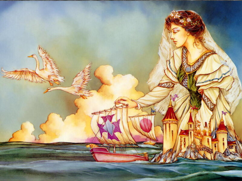 Woman with Swans — Blue, Serene