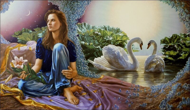 Woman with Swans — Blue