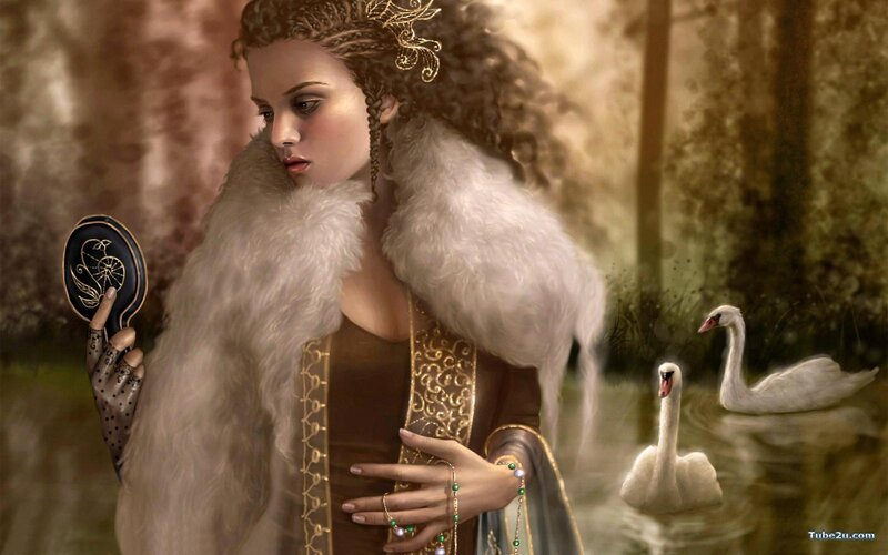 Woman with Swans — Brown, Serene