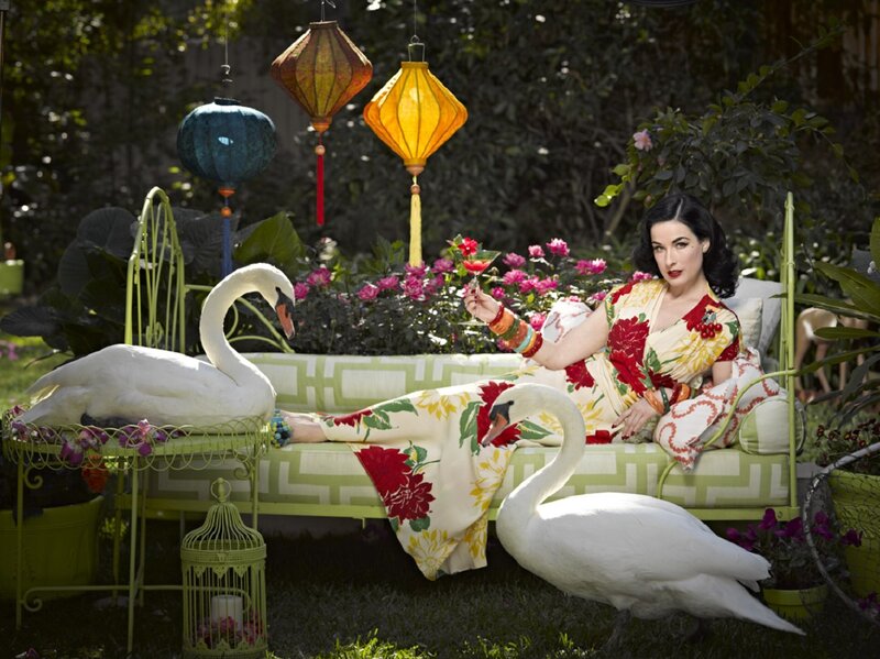 Woman with Swans — Green, Serene, Afternoon, Photograph