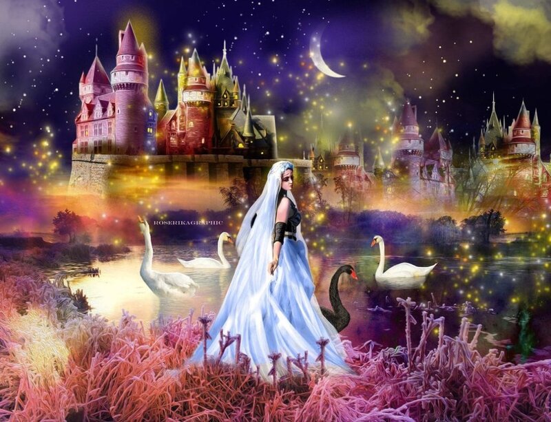 Woman with Swans — Purple, Fantasy