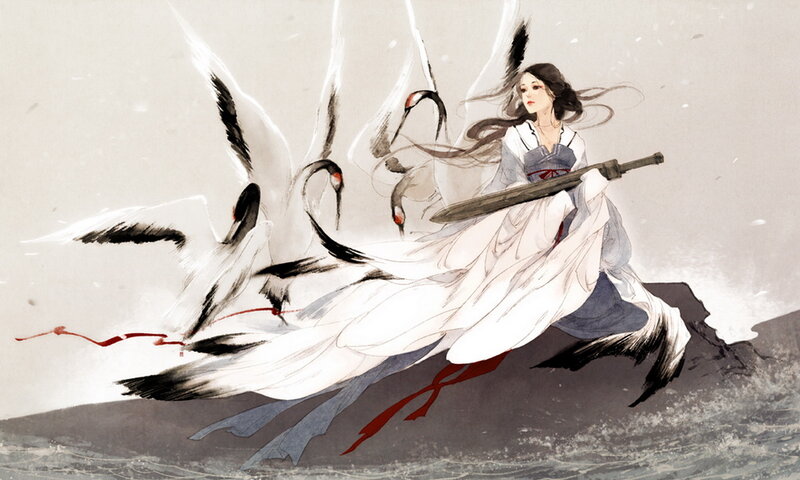 Woman with Sword and Birds