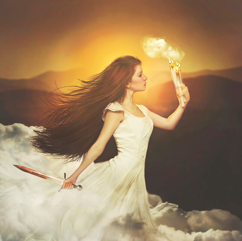 Woman with Sword and Candles