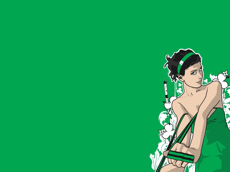 woman with sword and clovers