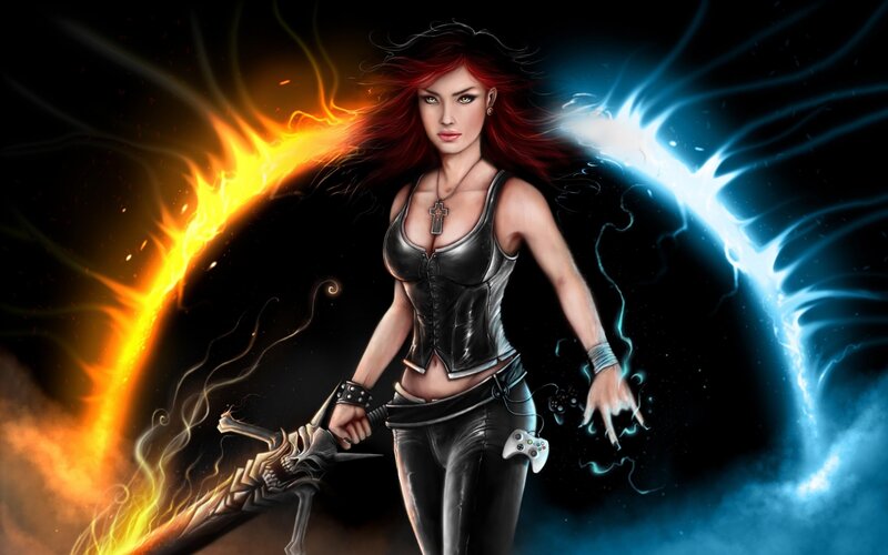 Woman with Sword and Controller