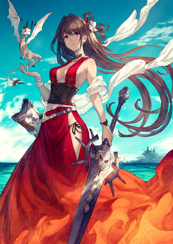 Woman with Sword and Dragon — Red, Dramatic, Afternoon