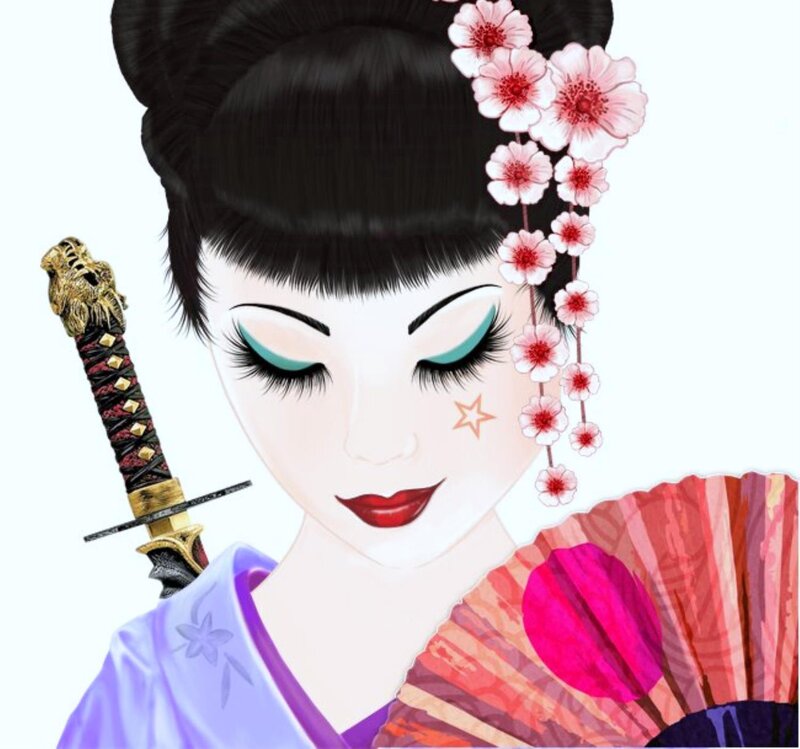 Woman with Sword and Fan — Purple