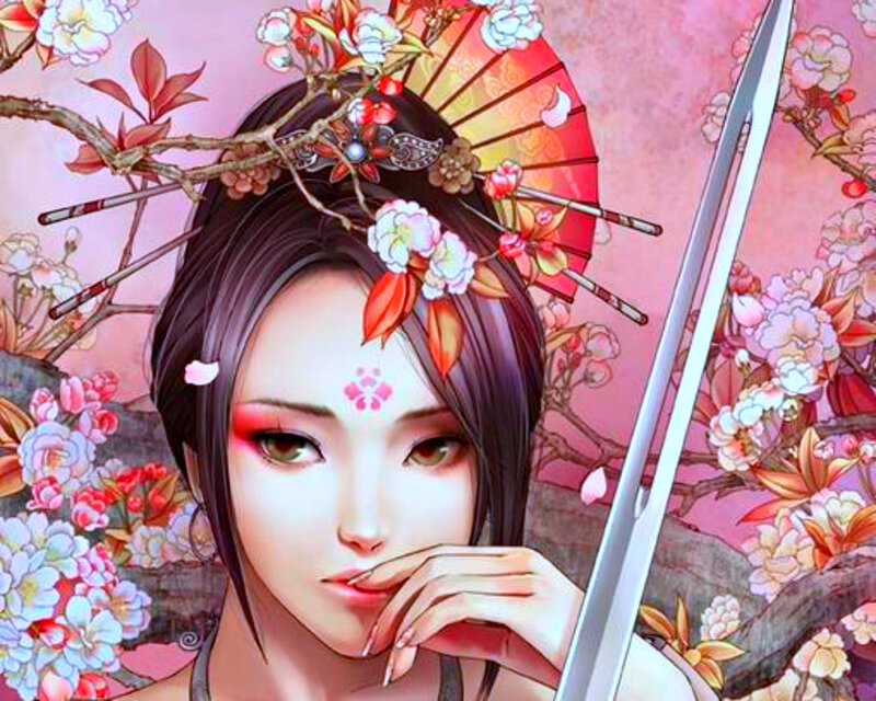 Woman with Sword and Fan