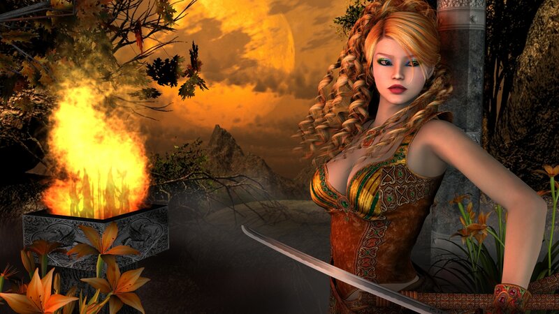 Woman with Sword and Fire