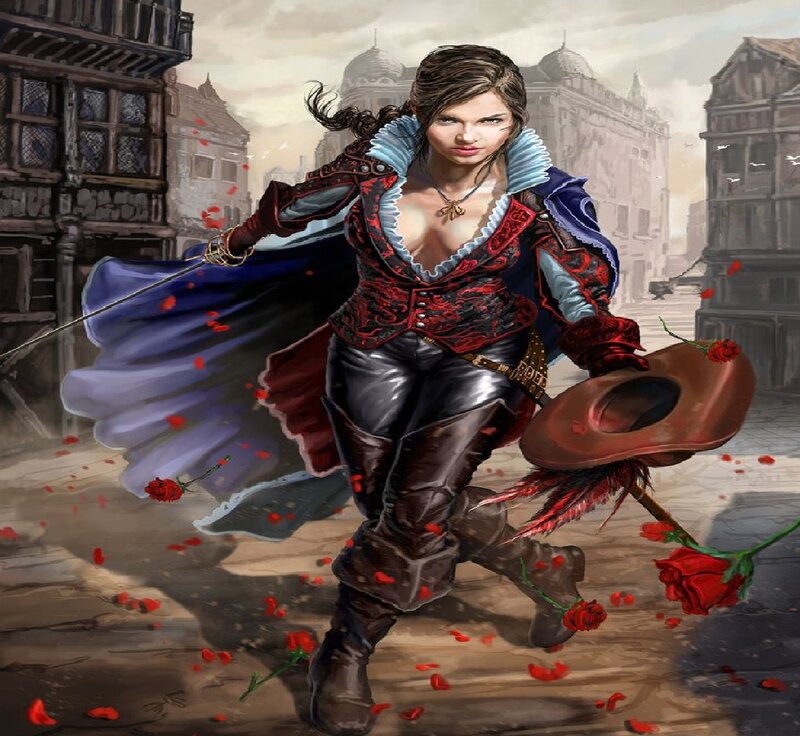 Woman with Sword and Hat — Red