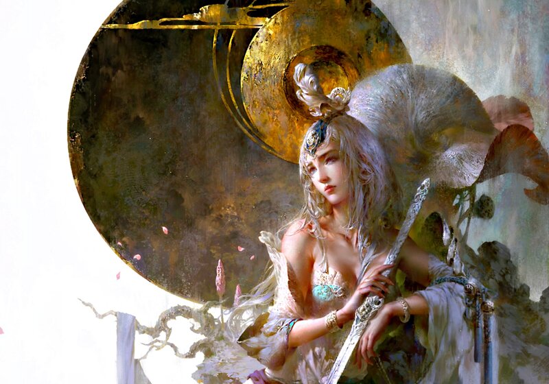 Woman with Sword and Helmet — Gold