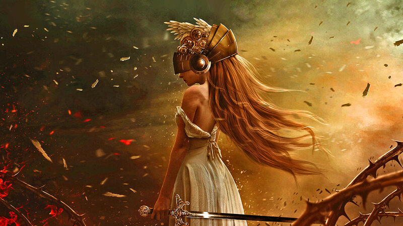 Woman with Sword and Helmet