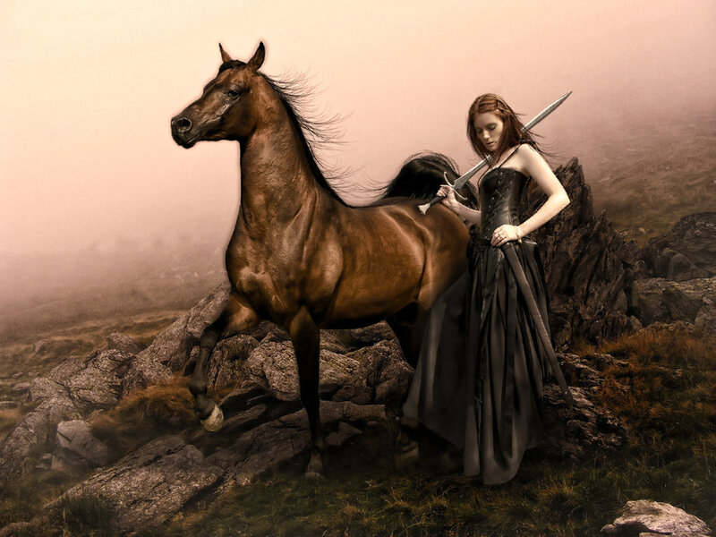 Woman with Sword and Horse — Brown