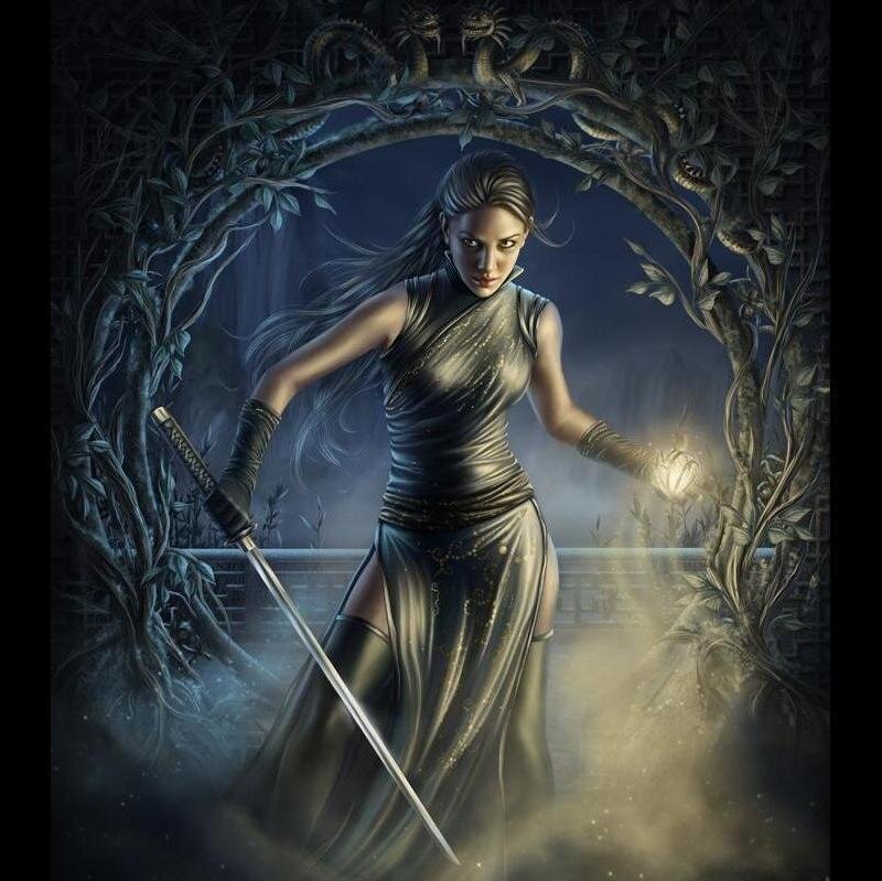 Woman with Sword and Lantern