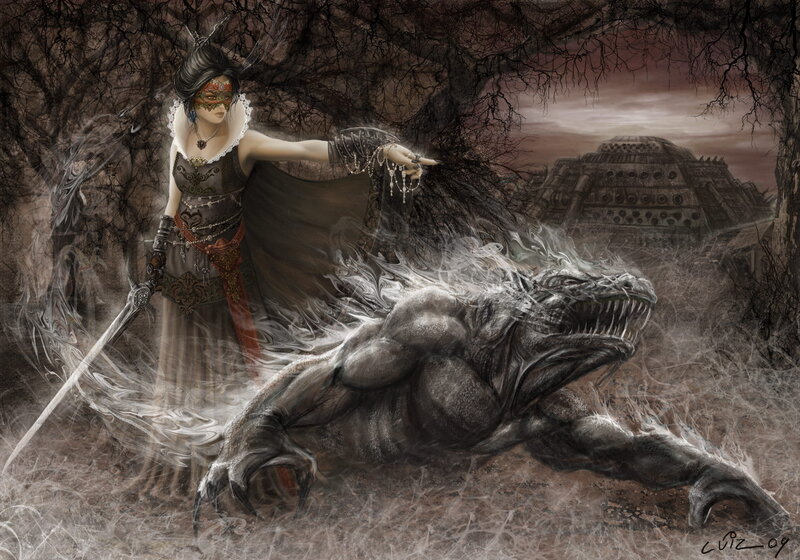 Woman with Sword and Monster