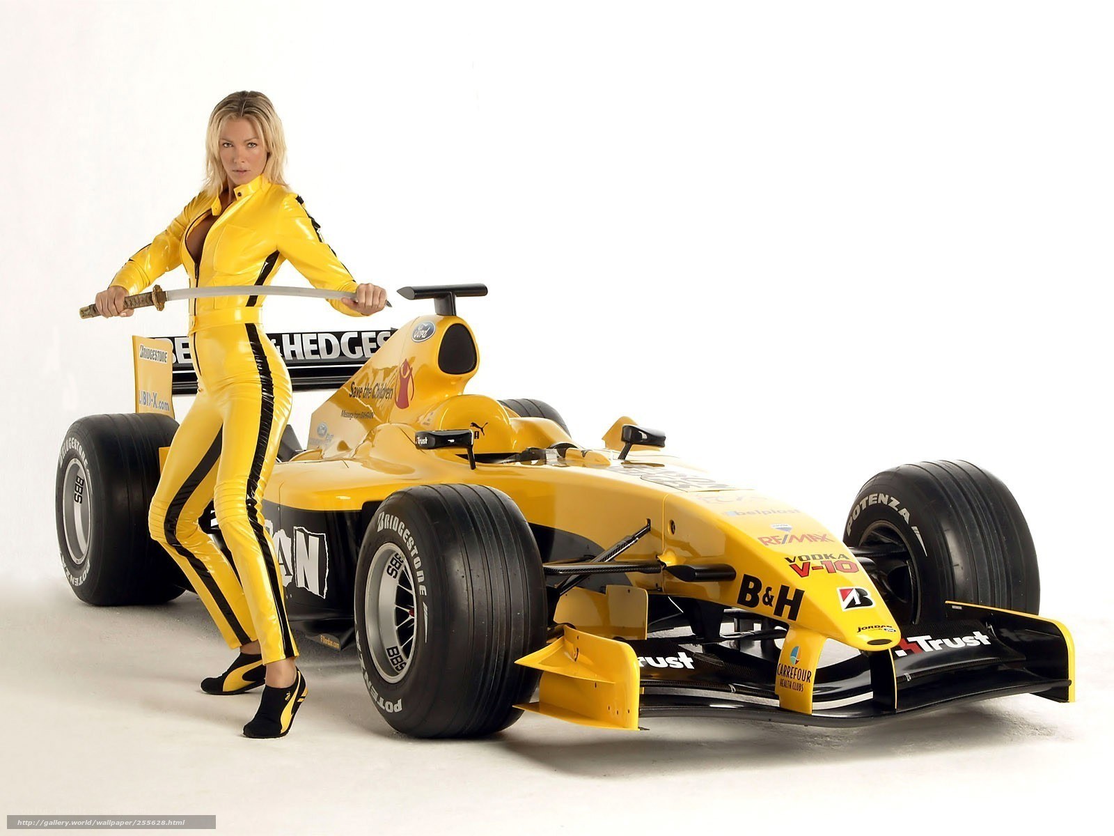 Woman with sword and race car