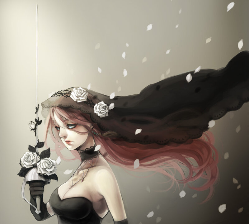 Woman with Sword and Roses — Black