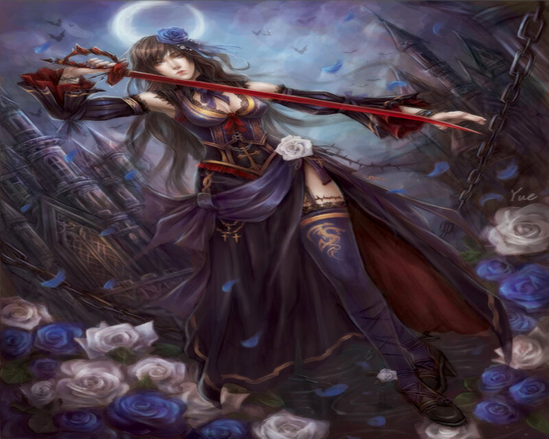 Woman with Sword and Roses — Purple