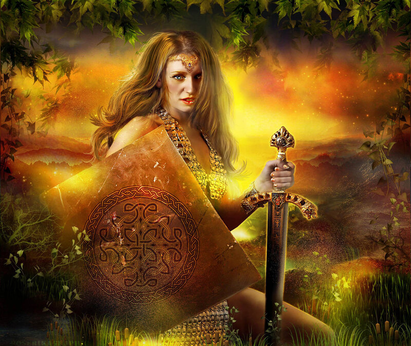 Woman with Sword and Shield — Gold