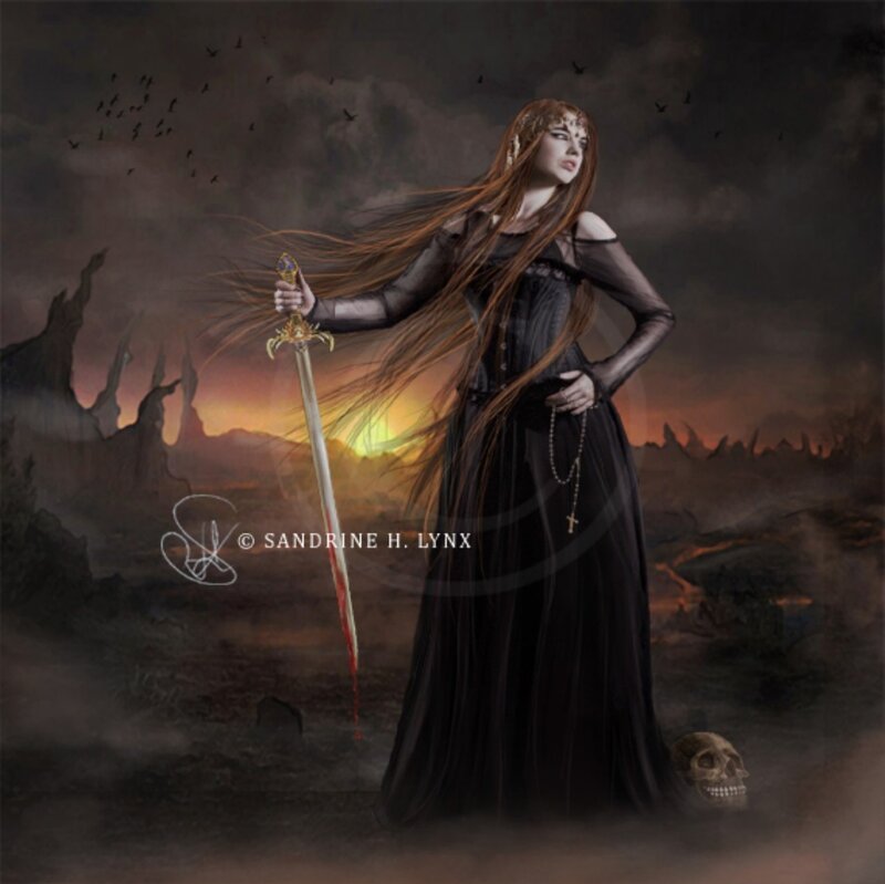 Woman with Sword and Skull — Black
