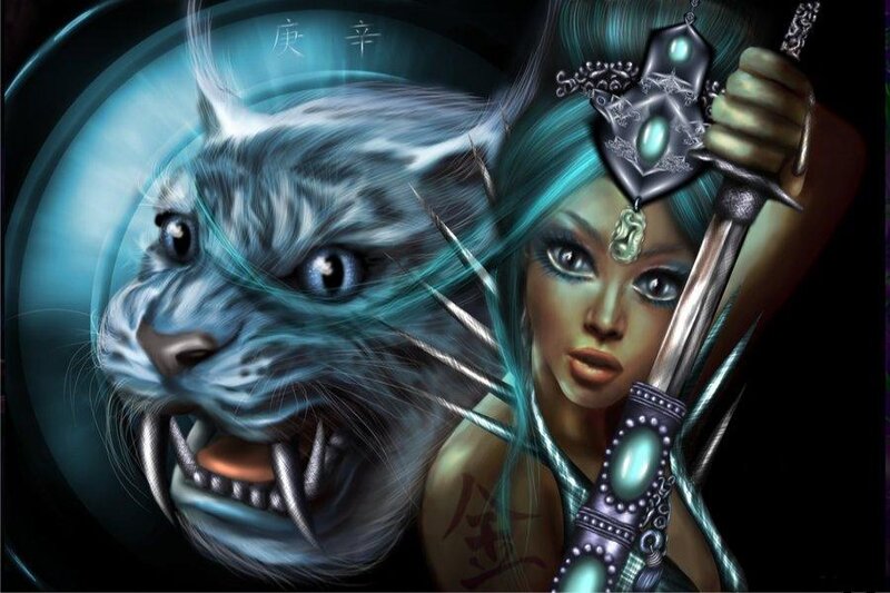 Woman with Sword and Tiger