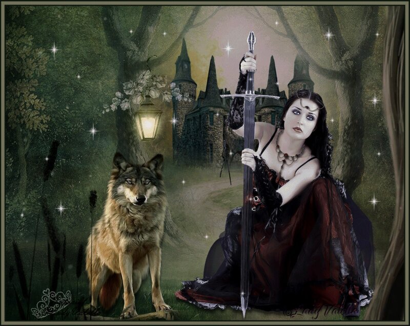 Woman with Sword and Wolf