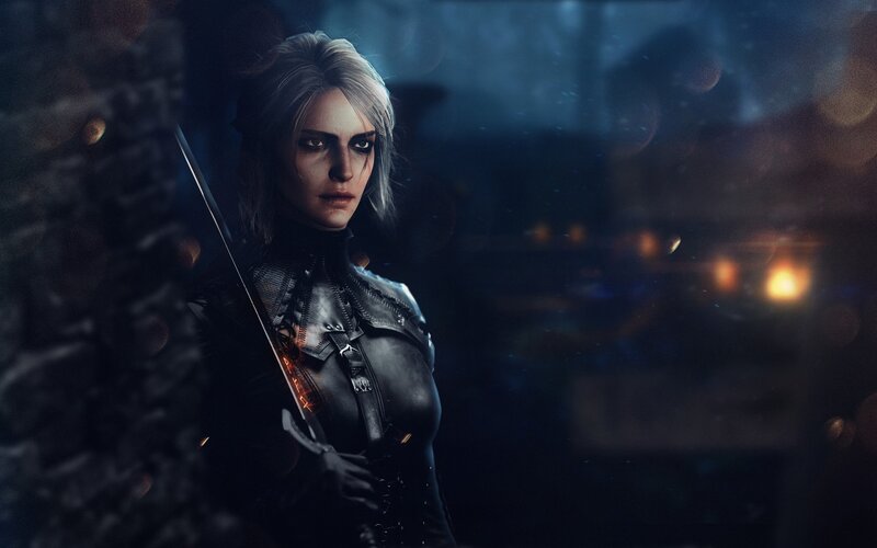 Woman with Sword — Black, Dramatic, Night, 3d Render