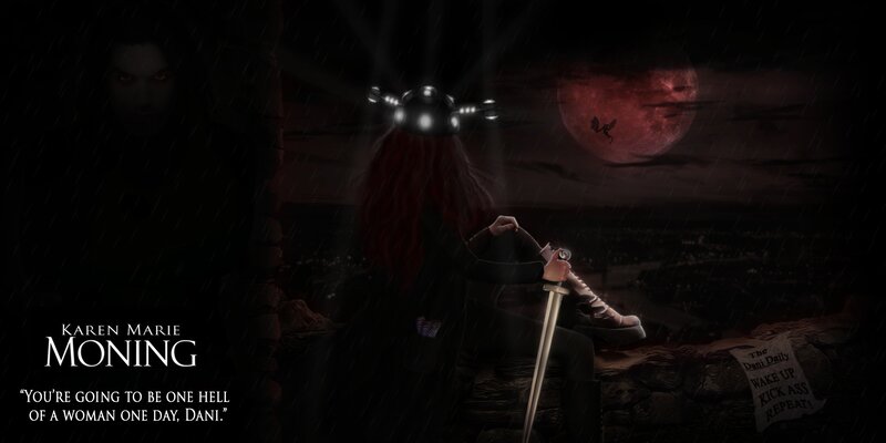 Woman with Sword — Black, Dramatic, Night, Digital Art, Red Moon