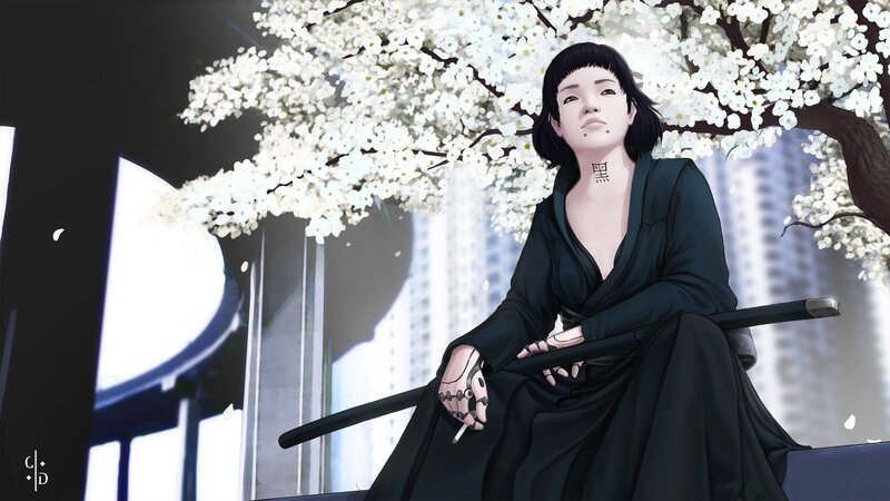 Woman with Sword — Black, Serene