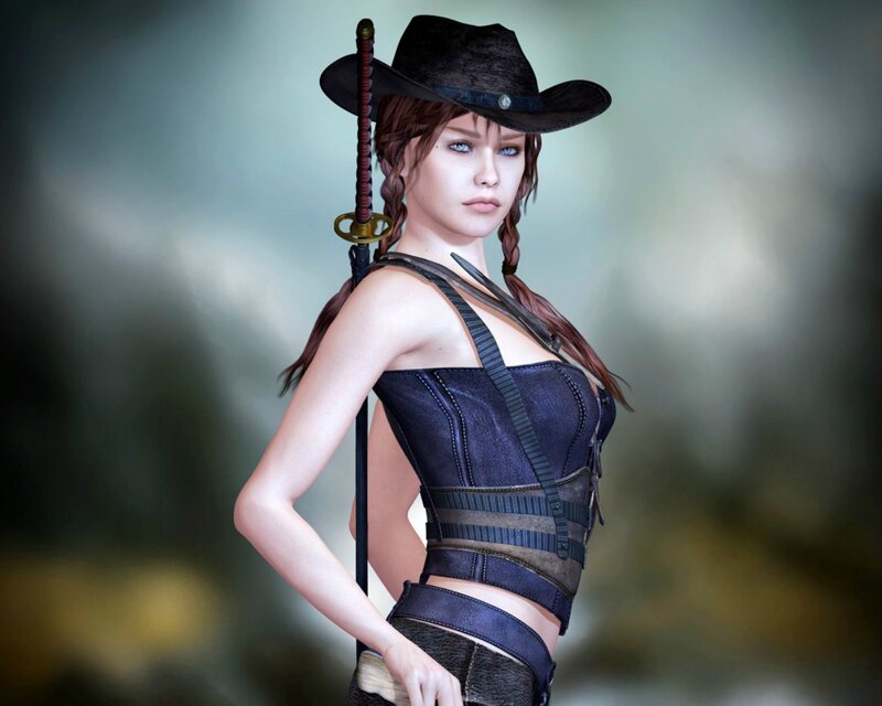 Woman with Sword — Black, Serious