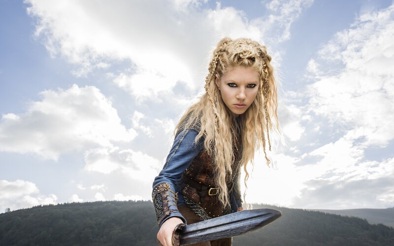 Woman with Sword — Blue, Dramatic, Afternoon