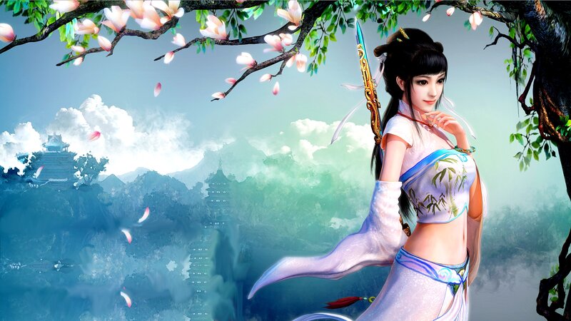 Woman with Sword — Blue, Serene