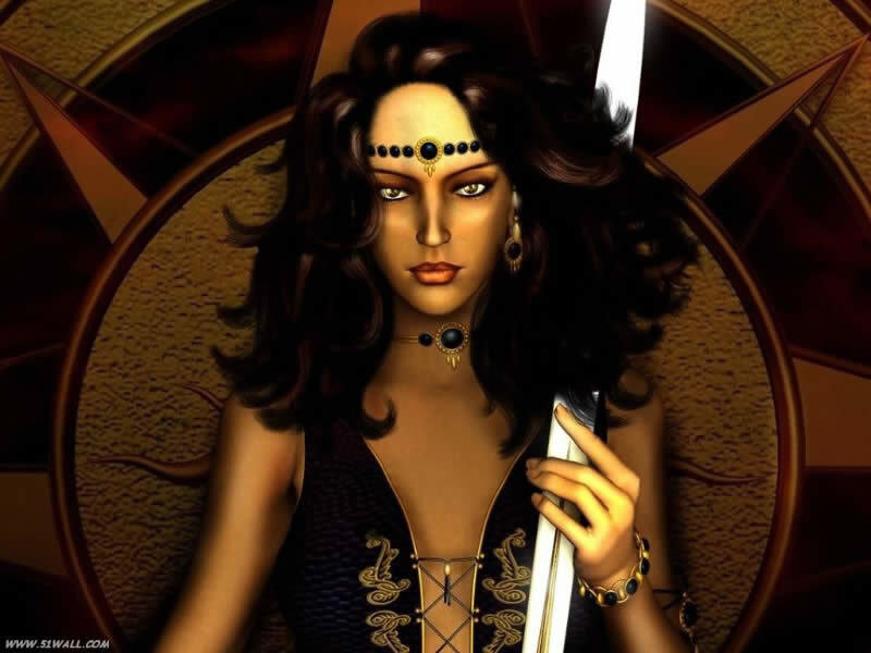 Woman with Sword — Brown, Dramatic, Digital Art