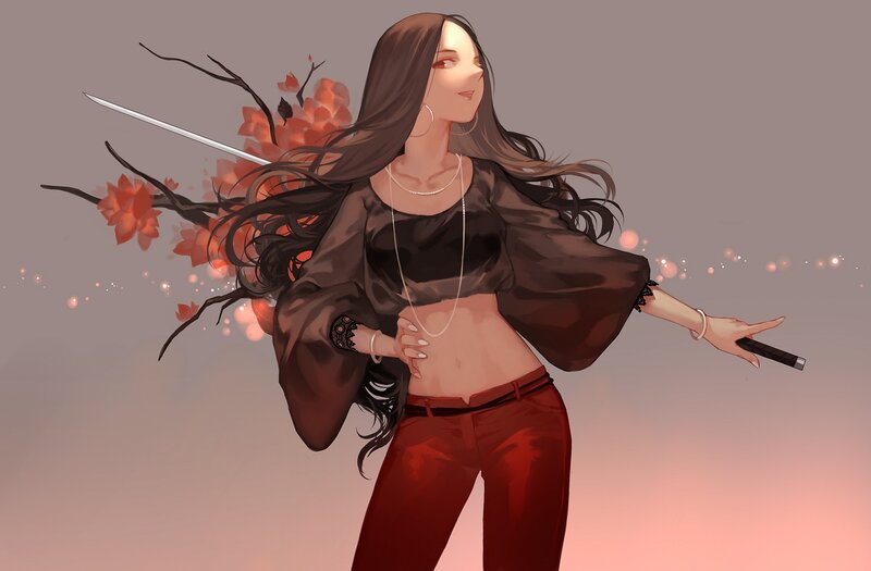Woman with Sword — Brown, Dramatic, Sunset