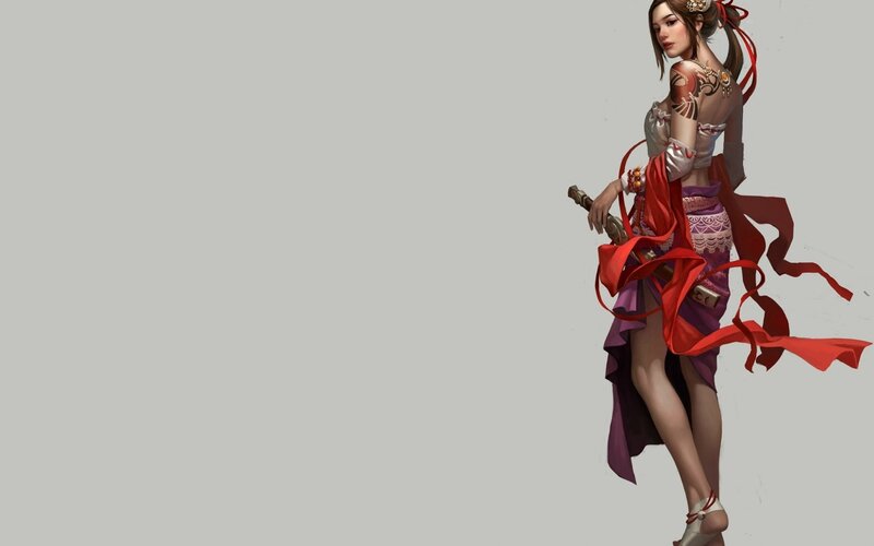 Woman with Sword — Gray, Dramatic